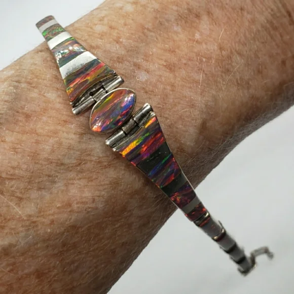 Mexico Sterling Silver Handcrafted Brown Opal Bracelet - Picture 2 of 13